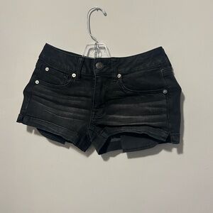 American Eagle Outfitters Black Cuffed Denim Shortie Shorts